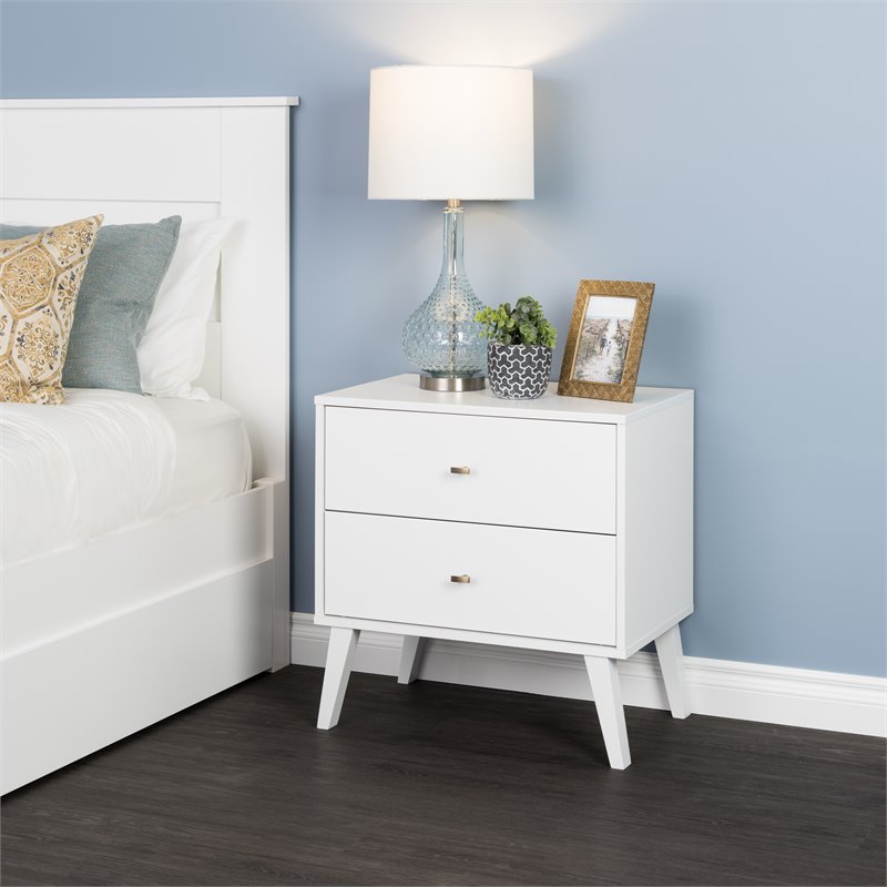 Prepac Milo Mid Century Modern 2 Drawer Nightstand In White Wdnr 1402 1