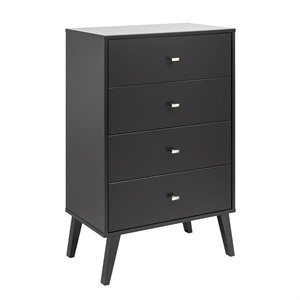 prepac milo mid century modern 4 drawer chest in black