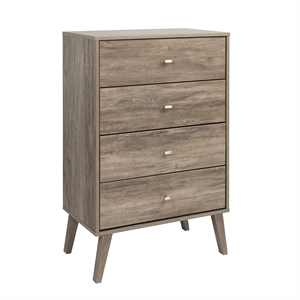 prepac milo mid century modern 4 drawer chest in drifted gray