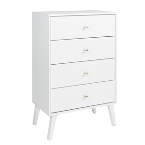 prepac milo mid century modern 4 drawer chest in white