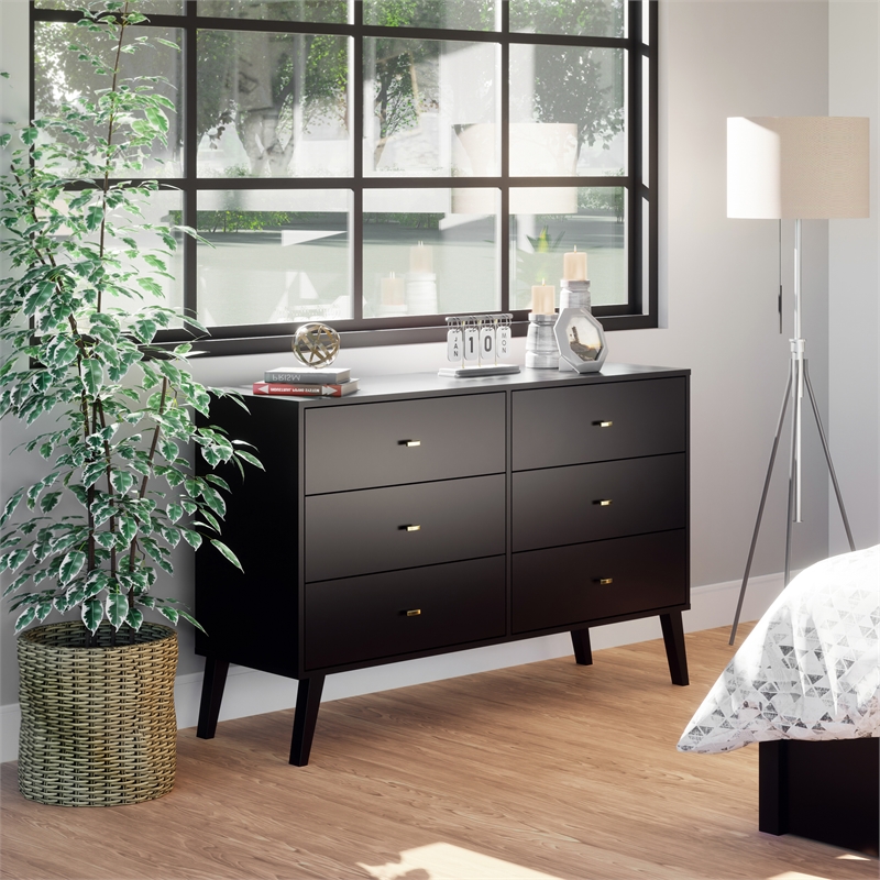 black mid century dresser Mid-Century Fluted 3-Drawer Dresser Black Oak main image 0