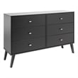 Prepac Milo Mid Century Modern 6 Drawer Double Dresser in Black