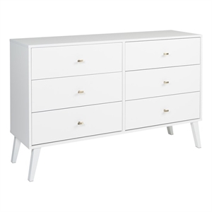 prepac milo mid century modern 6 drawer double dresser in white