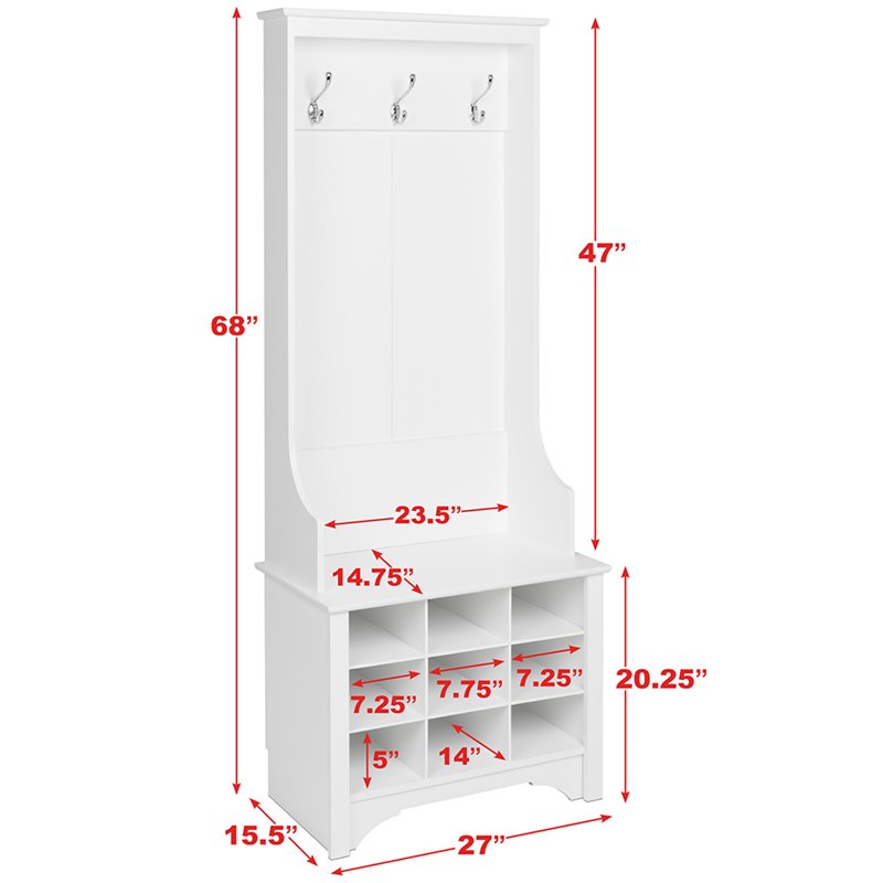 Prepac 9 Cubby 27" Hall Tree in White