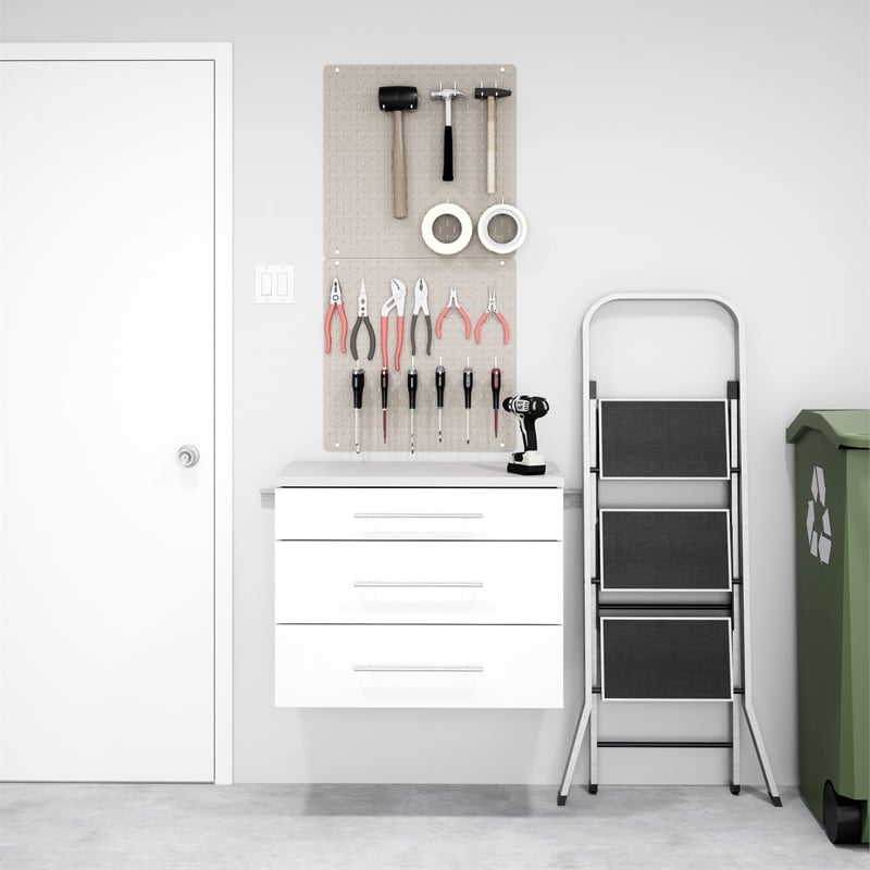 Prepac HangUps 30 in. 3-Drawer Engineered Wood Wall Garage Cabinet in White