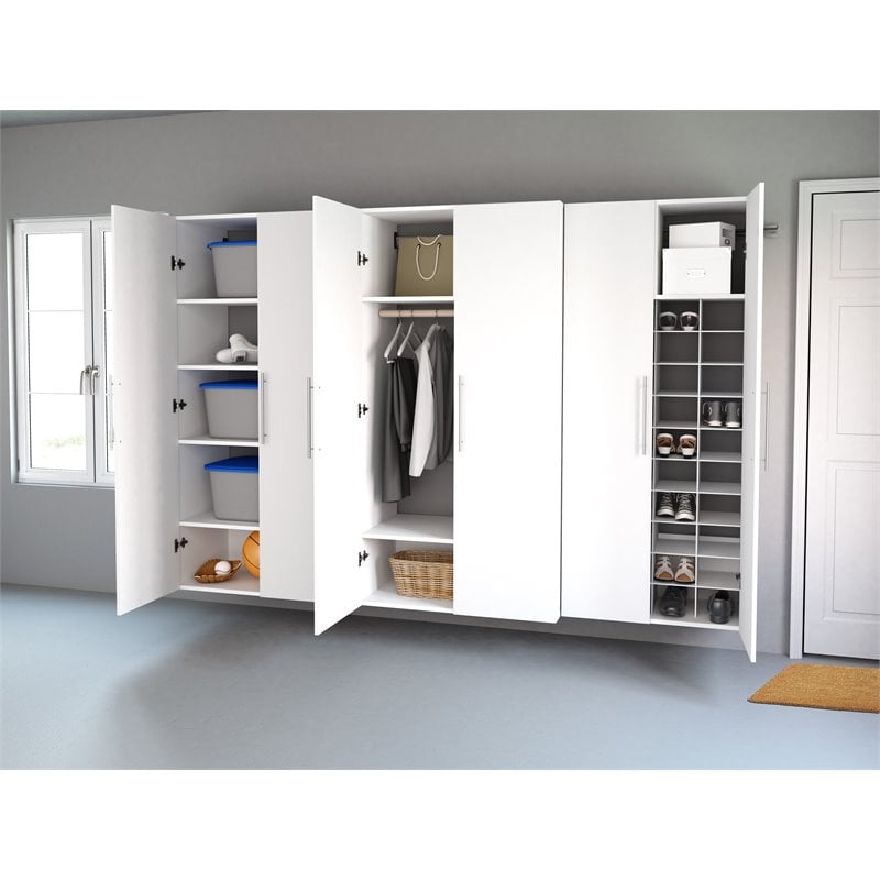 Prepac HangUps 30 Wall Mounted Garage Storage Wood Shoe Cabinet in White