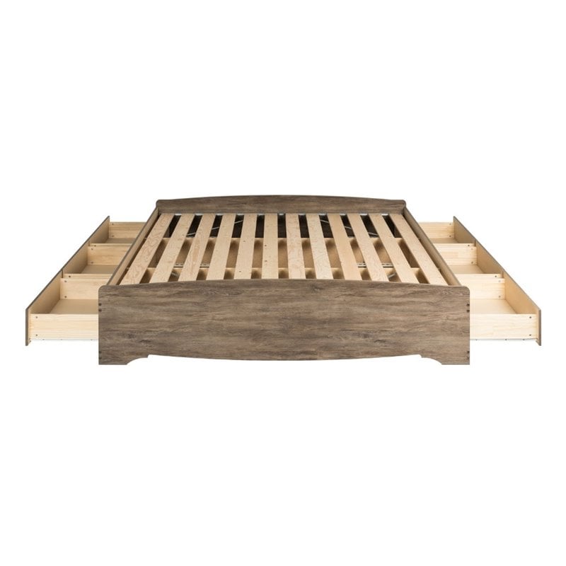 Prepac Salt Spring King Platform Storage Bed with 6 Drawers in Drifted Gray
