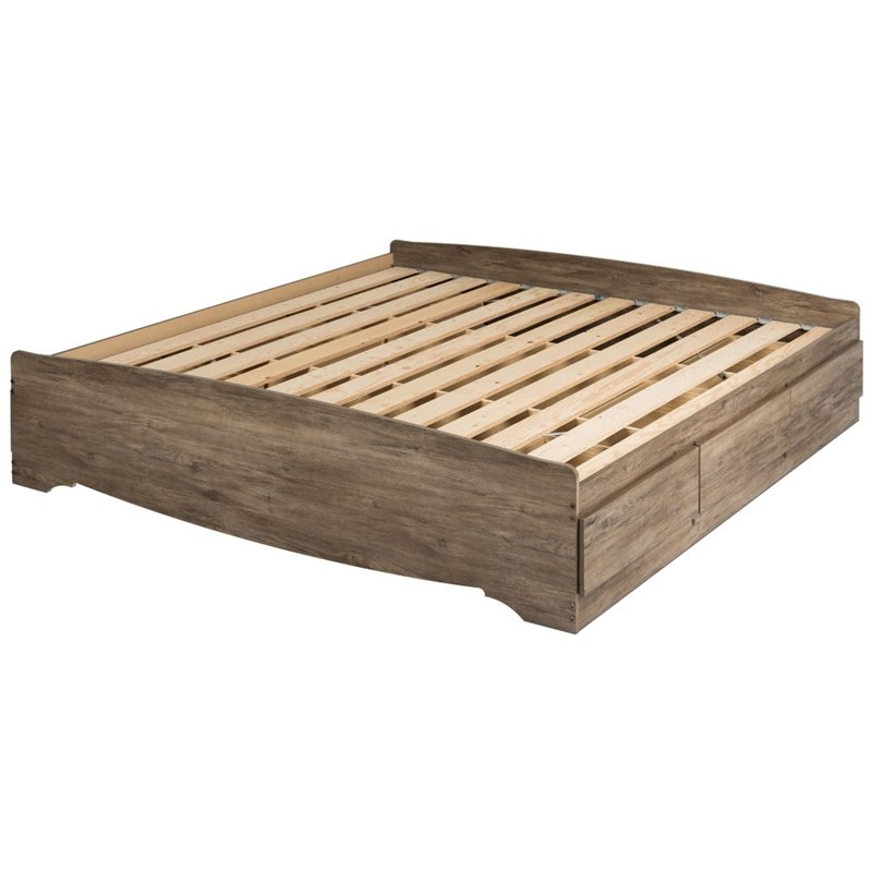 Prepac Salt Spring King Platform Storage Bed with 6 Drawers in Drifted Gray
