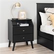 Prepac Milo Mid Century Modern 2 Drawer Nightstand with Cubby in Black