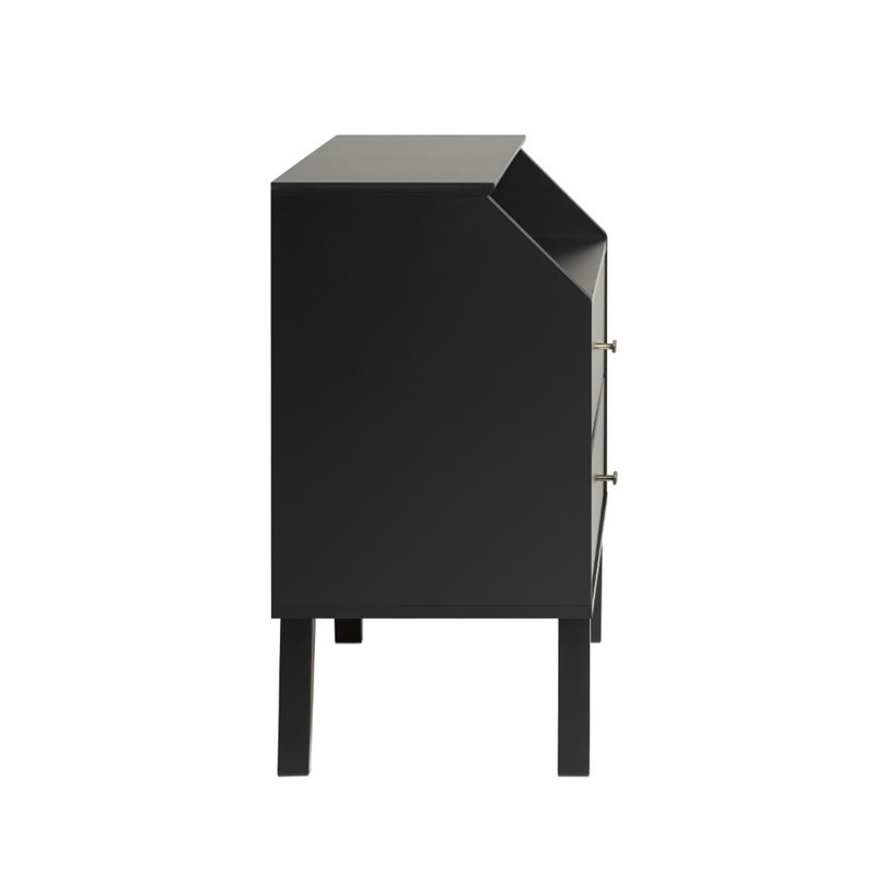 Prepac Milo Mid Century Modern 2 Drawer Nightstand with Cubby in Black