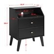 Prepac Milo Mid Century Modern 2 Drawer Nightstand with Cubby in Black