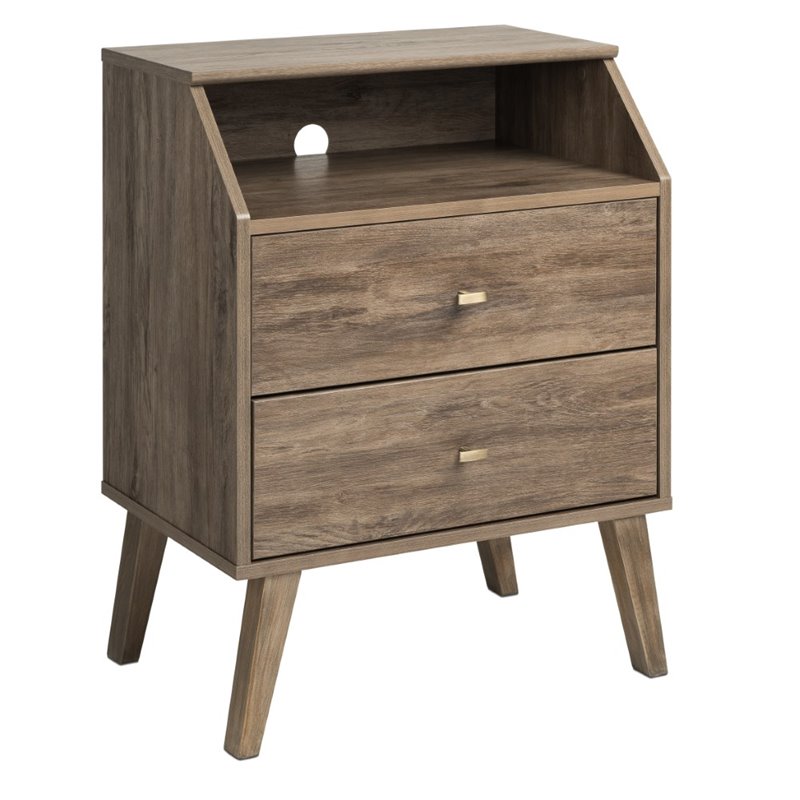 Prepac Milo Mid Century Modern 2 Drawer Nightstand with Cubby in