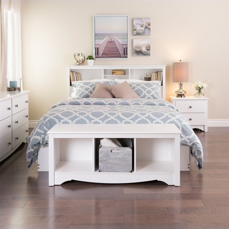 Prepac Monterey Full Queen Bookcase, White Full Storage Bed With Bookcase Headboard