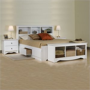 prepac monterey white full platform storage bed 3 piece bedroom set