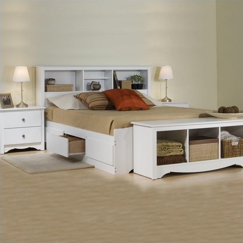 Prepac Monterey White Queen Wood Platform Storage Bed 3 Piece Bedroom Set
