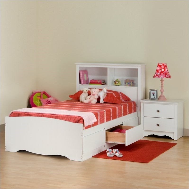 White Twin Wood Platform Storage Bed 3 Piece Bedroom Set  WBT4100PKG