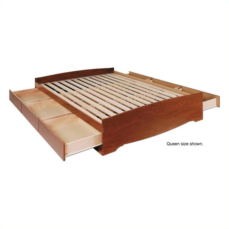 Prepac Monterey Cherry Queen Wood, Prepac Monterey Queen Platform Storage Bed With Drawers In White
