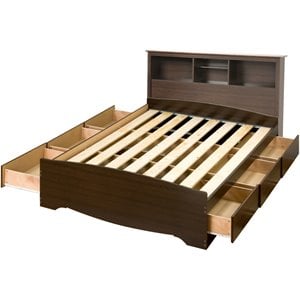 prepac manhattan wooden bookcase platform storage bed in espresso