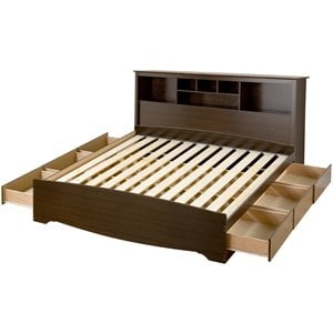 prepac manhattan wooden bookcase platform storage bed in espresso