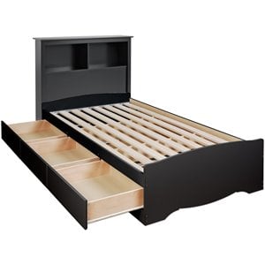 prepac sonoma wooden twin bookcase platform storage bed in black