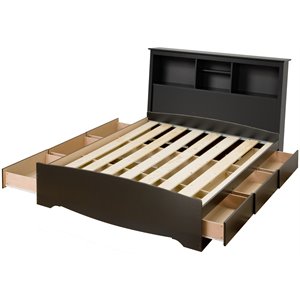prepac sonoma wooden bookcase platform storage bed in black