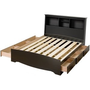Prepac Sonoma Wooden Queen Bookcase Platform Storage Bed in Black
