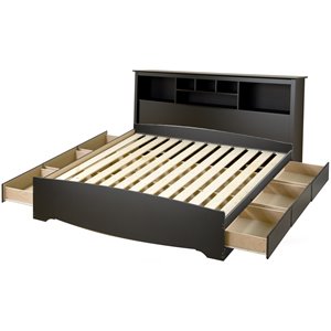 prepac sonoma wooden king bookcase platform storage bed in black