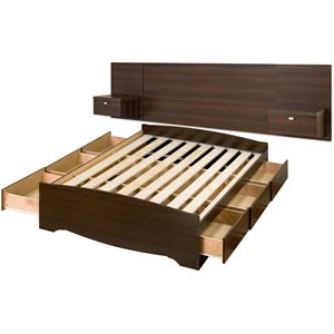 prepac series 9 wooden platform storage bed with floating headboard in espresso