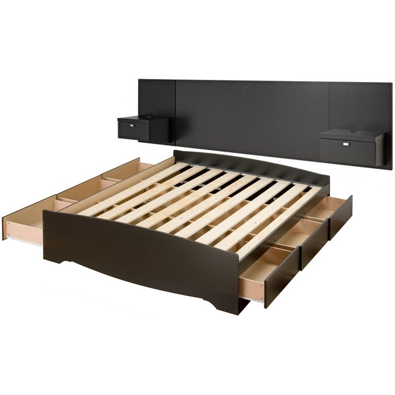 Prepac Series 9 Wooden King Storage Bed, Black King Size Storage Bed Frame