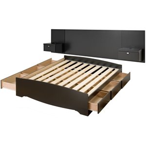 Prepac Series 9 Wooden King Storage Bed with Floating Headboard in Black