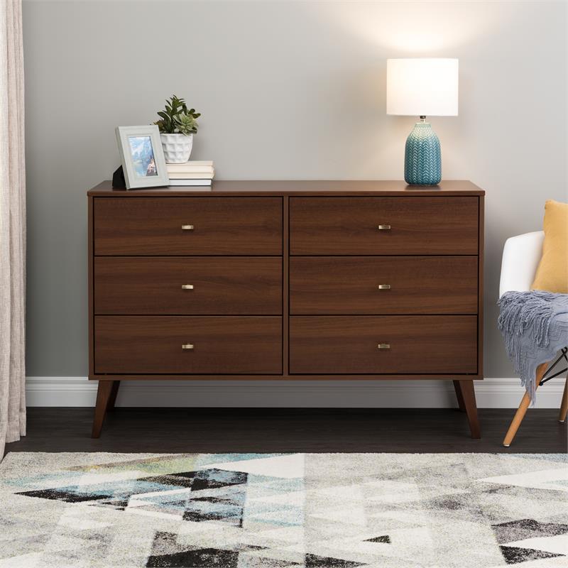 Prepac Milo 6 Drawer Mid Century Modern Dresser In Cherry Cdbr 1406 1