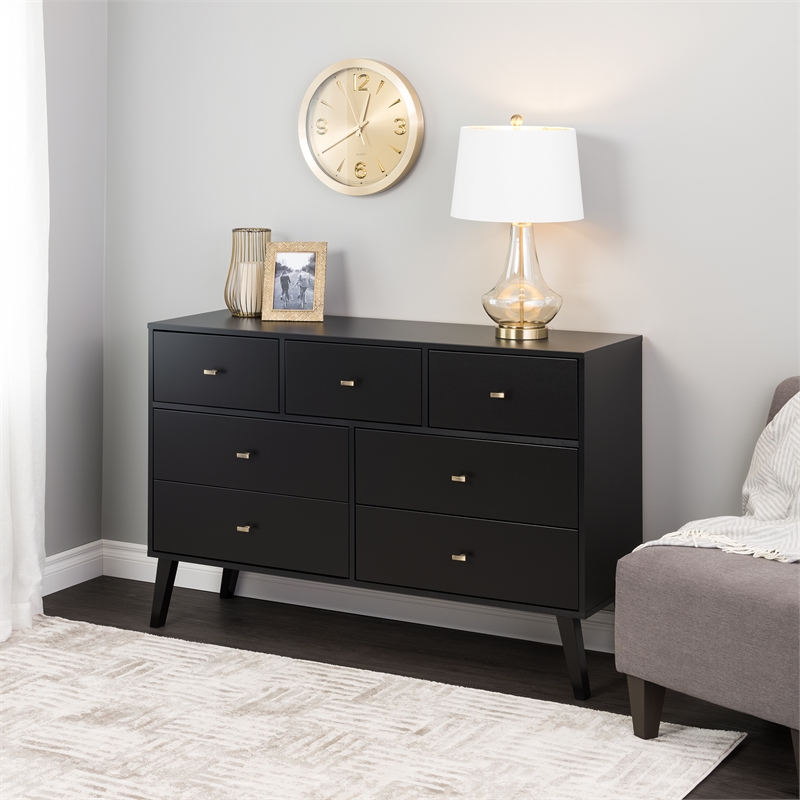 Prepac Milo Mid Century Modern 7-Drawer Dresser in Black - BDBR-1407-1