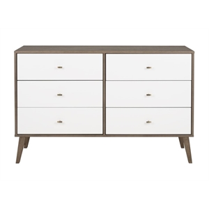 prepac milo mid century modern 6-drawer dresser-drifted gray and white