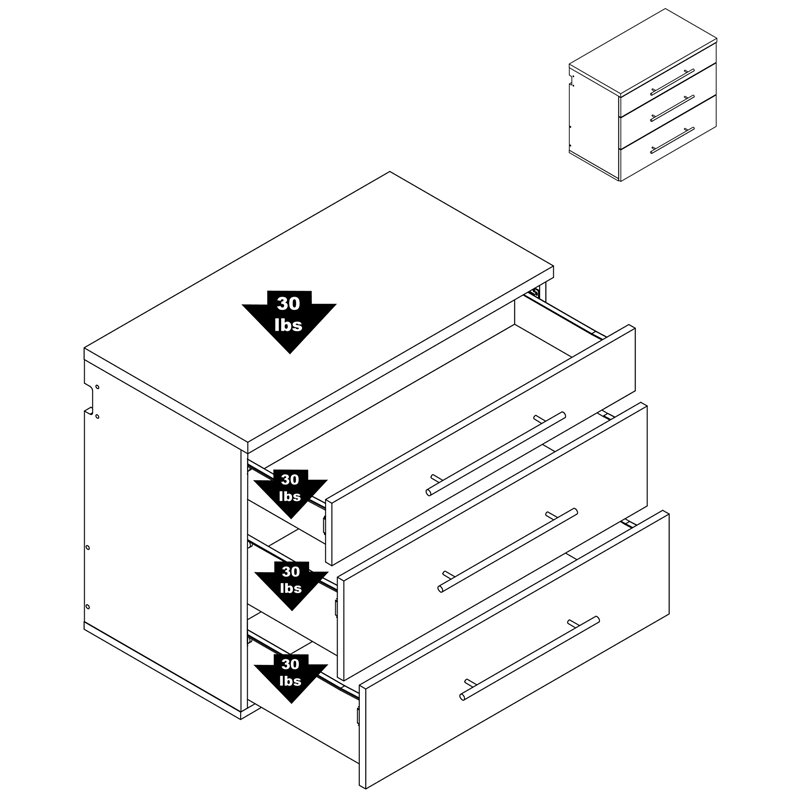 Prepac HangUps 3 Drawer Wooden Base Garage Storage Cabinet in Black