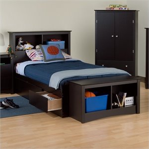 prepac sonoma black twin xl bookcase platform storage bed
