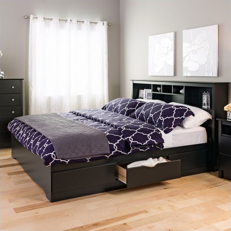 Bookcase Platform Storage Bed With Headboard In Black