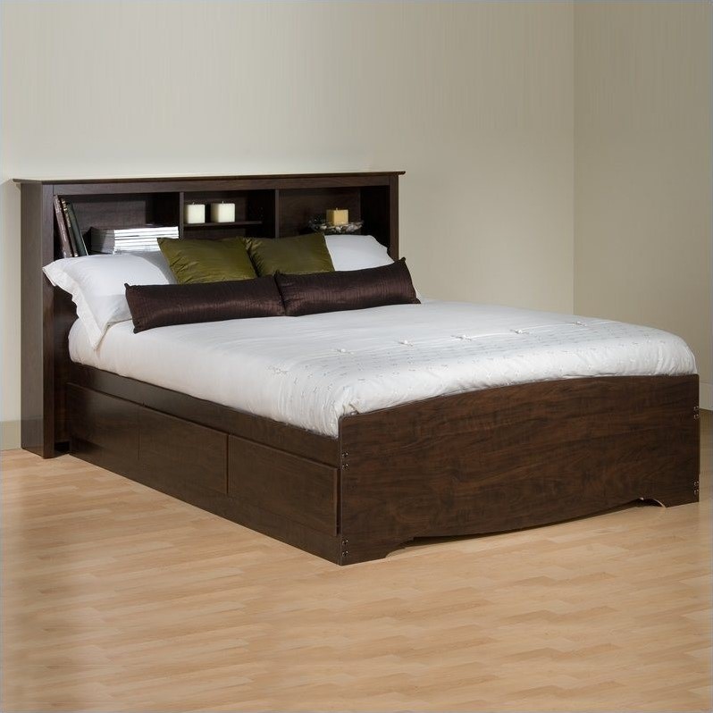 Prepac Manhattan Bookcase Platform Storage Bed In Espresso Finish