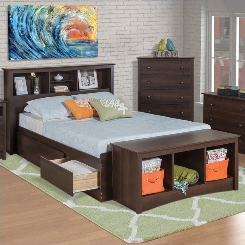 Prepac Manhattan Bookcase Platform Storage Bed In Espresso Finish - EBX ...