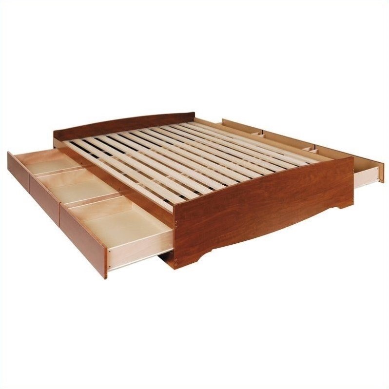 Prepac Monterey Queen Bookcase Platform Storage Bed in Cherry