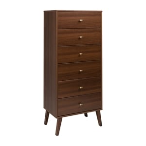prepac milo mid-century wood tall 6-drawer chest in cherry