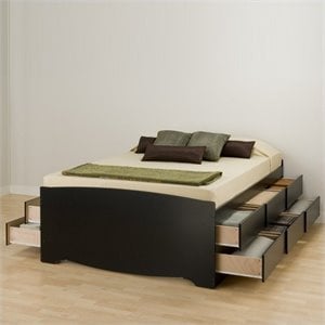 prepac black sonoma tall bookcase platform storage bed