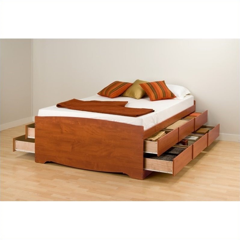 Queen Tall Bookcase HighPlatform Storage Bed in Cherry CBQ6212KIT