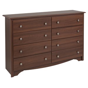 prepac monterey 8-drawer transitional composite wood dresser in cherry brown