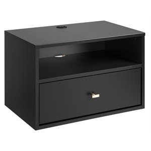 prepac floating transitional composite wood nightstand with open shelf in black