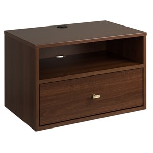 prepac floating composite wood nightstand with open shelf in cherry brown