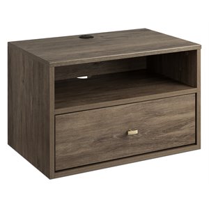 prepac floating composite wood nightstand with open shelf in drifted gray