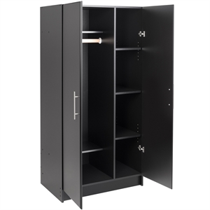 prepac elite black engineered wood wardrobe cabinet with storage
