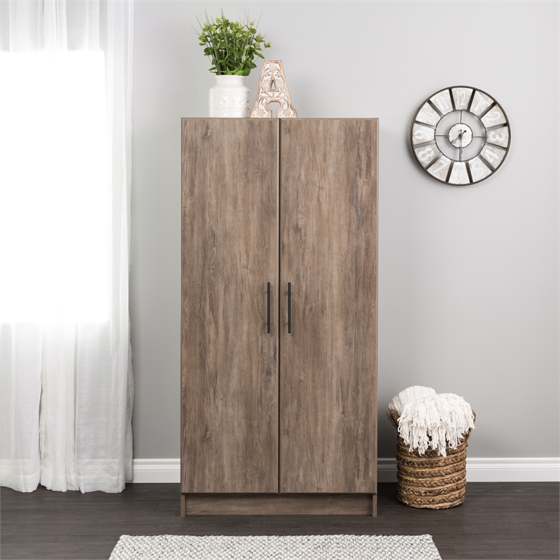 Prepac Elite Drifted Gray Engineered Wood Wardrobe Cabinet With Storage ...