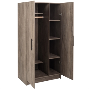 prepac elite drifted gray engineered wood wardrobe cabinet with storage