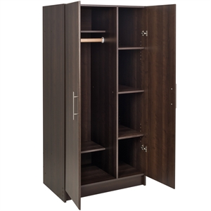 prepac elite espresso engineered wood wardrobe cabinet with storage